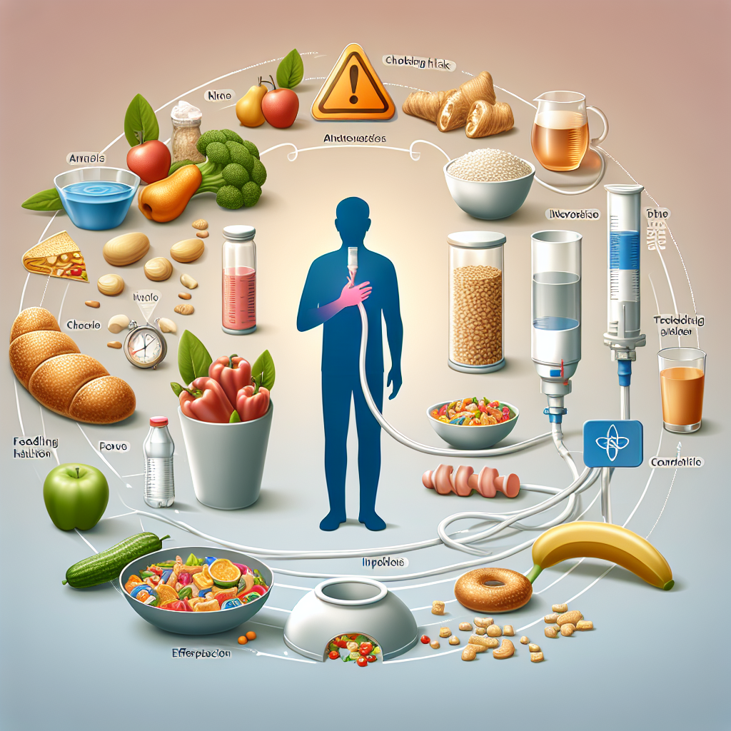 Visualize an informative image for an article which discusses the issue of Dysphagia in ALS patients. The image should symbolize the problem and its solutions like choking hazards and the use of feeding tubes. Depict a variety of food on one side representing the choking risks, and on the other side, a feeding tube, denoting the medical solution. Between these two, illustrate a protective barrier symbolizing 'effortless solutions'. Do not include any human figures or faces in the image. Keep the palette light and comforting, indicating hopeful solutions to serious problems. The style should be photorealistic and high in quality.