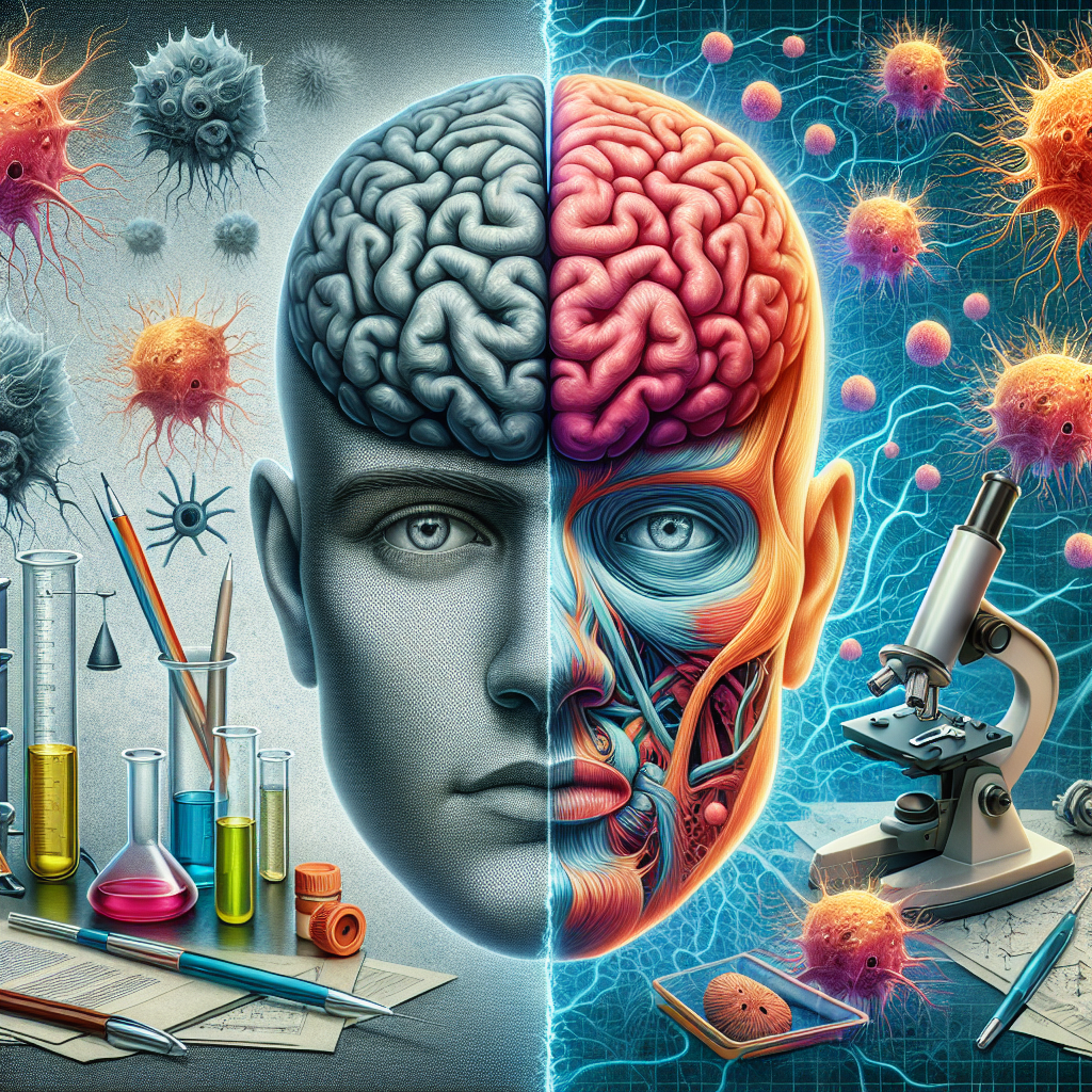 Create a thought-provoking, high-detailed image representing the concept of ALS Cognitive Impairment. Illustrate the transformation of a healthy brain into a brain affected by ALS, showing the stark contrast between the two states. Display various neurons in vivid, contrasting colors to highlight the changes. Surround the scene with a montage of scientific tools such as microscopes and research papers. Follow a realistic art style, aiming to capture the scientific accuracy and seriousness of the topic.