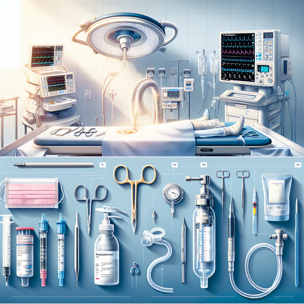 A detailed visual representation of the process surrounding tracheostomy (Trach) for ALS, emphasizing the vital facts about invasive ventilation and permanent ventilator solutions. Illustrate an operating room showing the presence of necessary medical equipment for tracheostomy: a scalpel, a tracheostomy tube, an endotracheal tube, and a ventilator. Use natural lighting to give a realistic effect and soft shadows to add depth. Arrange these items in an informative, educational layout that respects medical accuracy. Please ensure that no person or specific brand is represented in the image.
