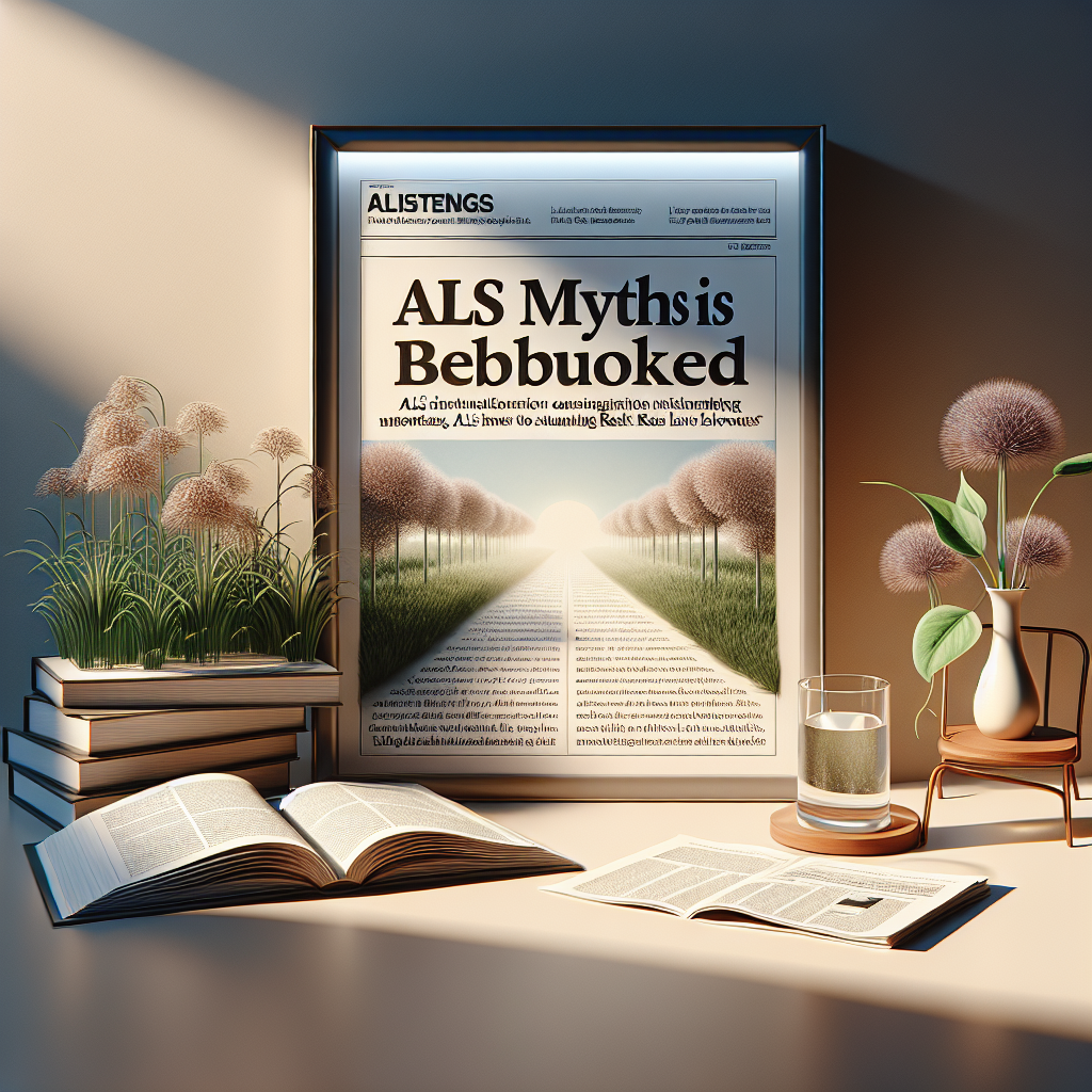 Generate a photorealistic image using natural light and delicate shadows. Visualize an informative setting where misconceptions about ALS (Lou Gehrig’s Disease) are being debunked. On one side, have an open book titled 'ALS Myths Debunked'. On the other side, imagine a newspaper displaying headline 'Latest Insights into Stunning Real Water Lawsuits'. The style should be clear and professional to reflect an educational environment.
