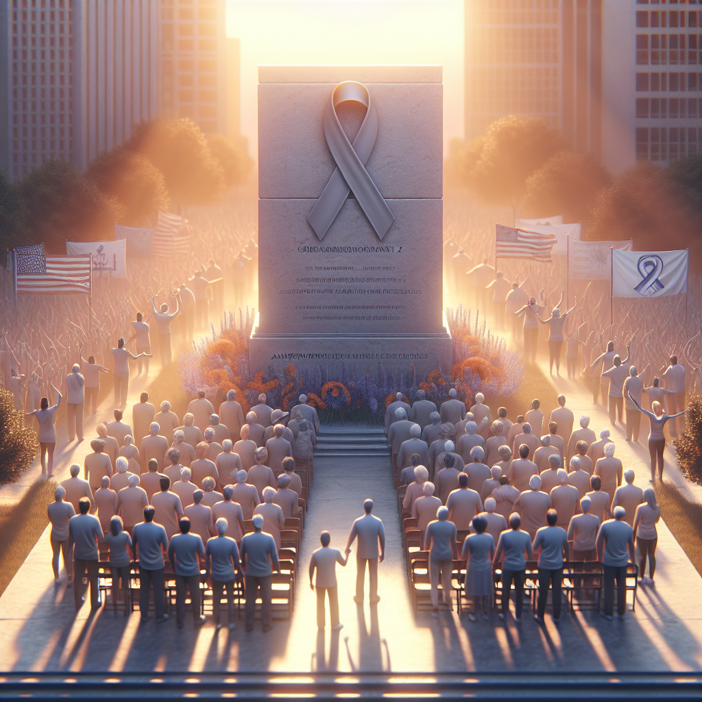 Create a highly detailed, photorealistic image bathed in natural light with soft shadows. The scene is set within the remembrances of a special day; the day devoted to raising awareness for Amyotrophic Lateral Sclerosis (ALS). The background is filled with a number of ALS advocacy events symbolising unity, support, and strength. In the foreground, there's a commemorative plaque dedicated to the event but with no specific name mentioned. Everyone in the scene is showing solidarity, wearing ALS awareness ribbons. The atmosphere is filled with hope and resilience.