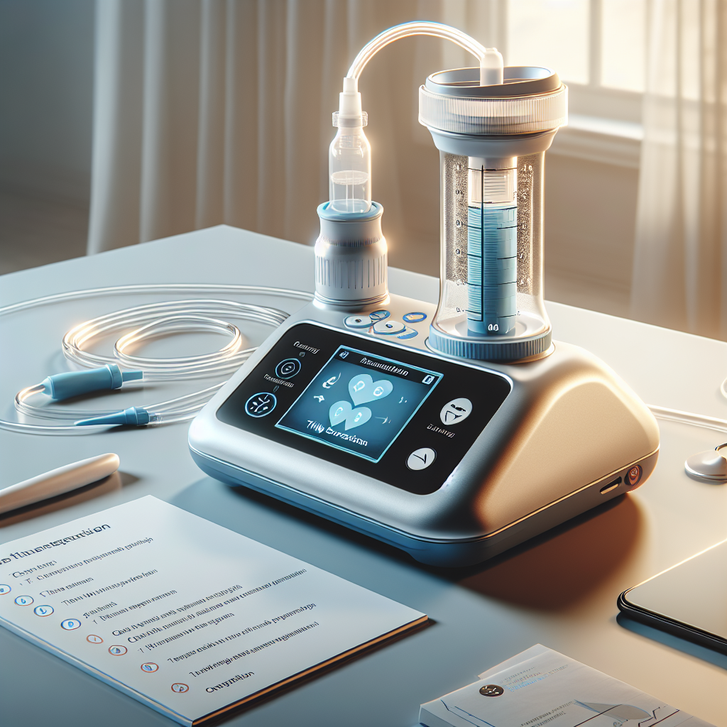 Create a high-quality, photorealistic image that illustrates a portable Advanced Life Support (ALS) equipment guide focusing on oral suctioning and thick secretions management. In the image, depict this medical equipment placed on a tidy workspace with annotations highlighting its key features. Please ensure the image uses natural lighting for a realistic feel and incorporated soft shadows to add depth. Show some text boxes providing specific steps for using the device, and brief captions explaining how the device assists with managing fluid secretions.
