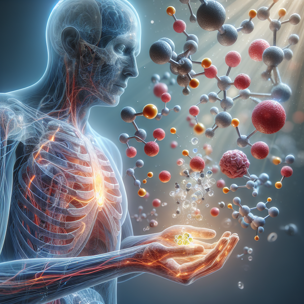 Create a high-quality, photorealistic image that represents the effects of Edaravone treatment against Oxidative Stress in ALS (Amyotrophic lateral sclerosis). Display the medical mechanism in action, embracing natural lighting and soft shadows. Perhaps illustrate free radicals being neutralized by edaravone, signifying its antioxidant property. Let the viewer feel the beneficial effects of the treatment.