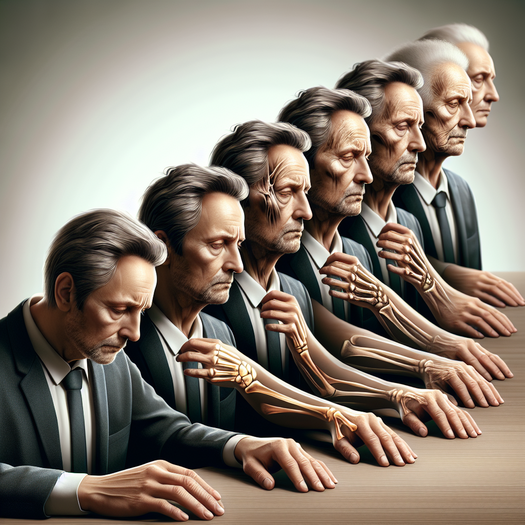 Create an illustrative, informative image that portrays the stages of ALS (Amyotrophic Lateral Sclerosis) progression. Display the initial mild symptoms subtly developing into more severe conditions. Use this portrayal to indirectly educate about how the disease progresses rapidly and its advanced symptoms. The image should respect the sensitivity of the subject and be executed with utmost care. Use natural light-setting to express the stages and soft shadows to make the transition apparent and dramatic yet gentle.