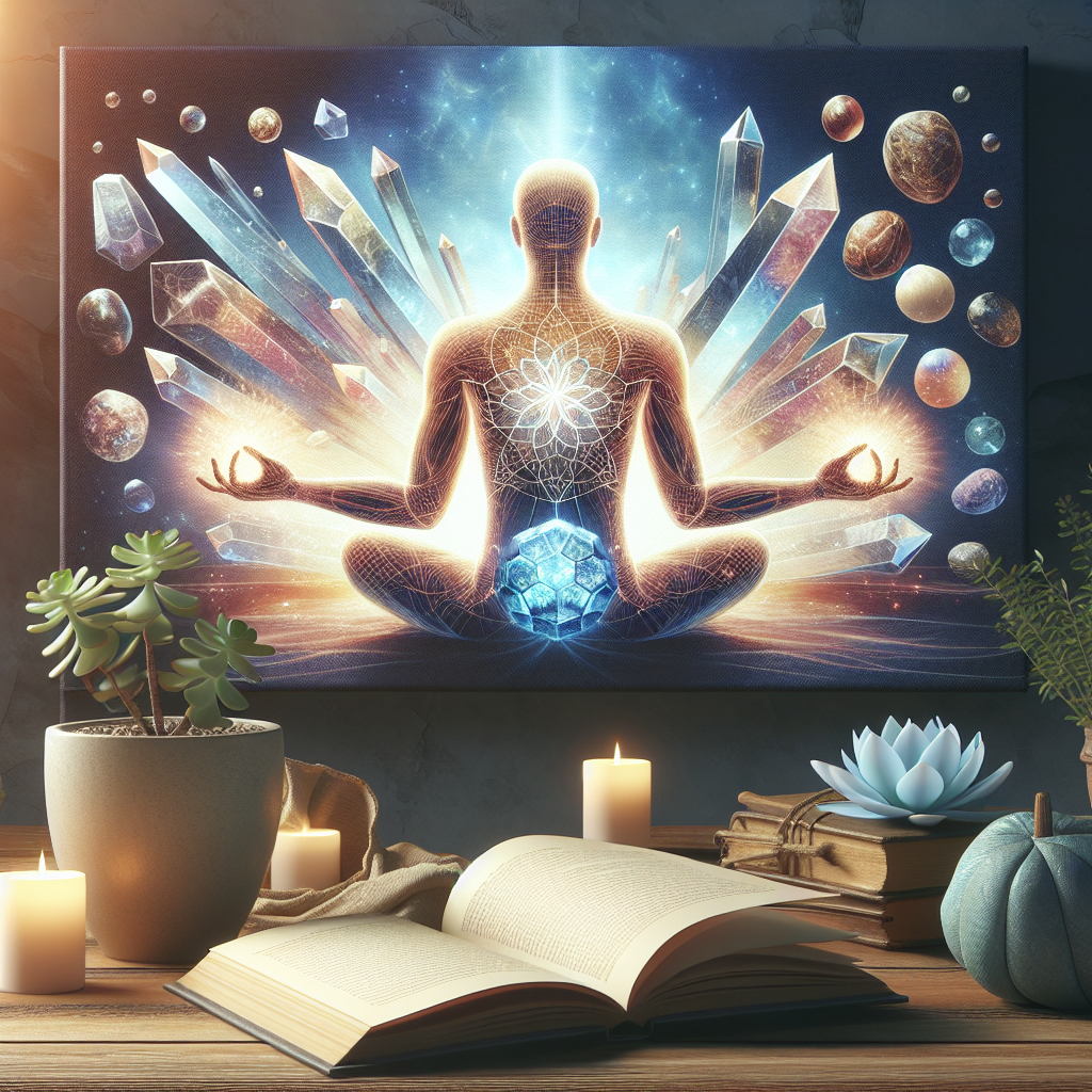 A serene setting with an emphasis on tranquility and calmness to represent pain relief. It may feature an open book implying knowledge and understanding of efficient ALS pain relief strategies. Display crystalline imagery symbolizing the ability to 'curb' or control something hard like muscle cramps and neuropathic pain. Use natural lighting and soft shadows to enhance the peaceful atmosphere.