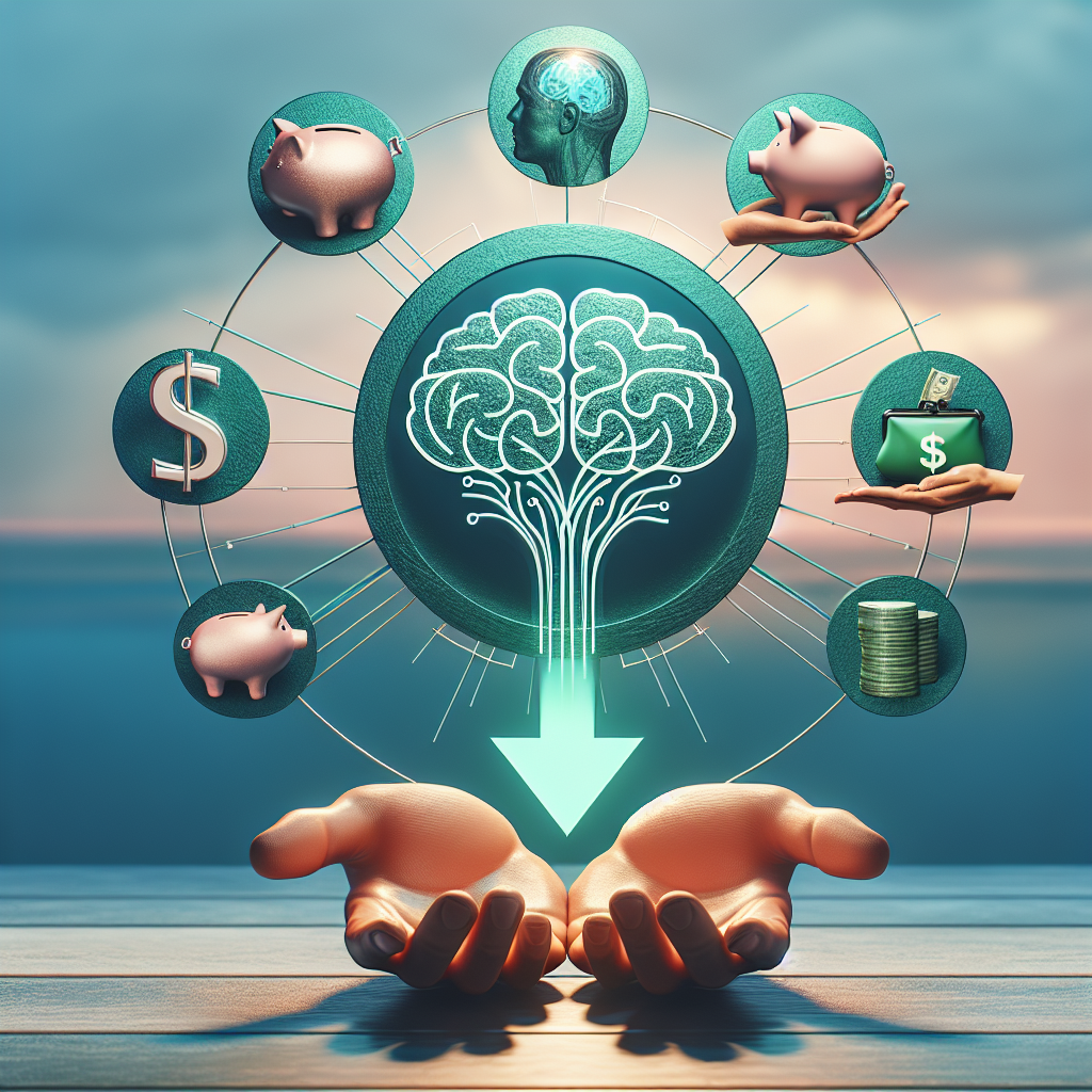 An image of a serene wellness center emphasizing holistic health practices. At the heart of the image, there's a striking logo of the center which includes a stylized depiction of a neuron, symbolizing ALS. Surrounding the logo, there are various symbols representing affordable healthcare: a piggy bank, a dollar sign within a green downward arrow, an open wallet with just the right amount of cash. Also, in the picture, we see a pair of unwavering hands, reaching out, symbolizing accountability and human connection.