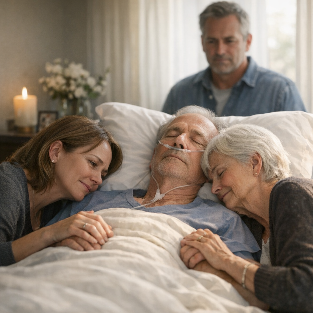 Illustration of End Stage ALS Signs: Peaceful Passing and Family Support